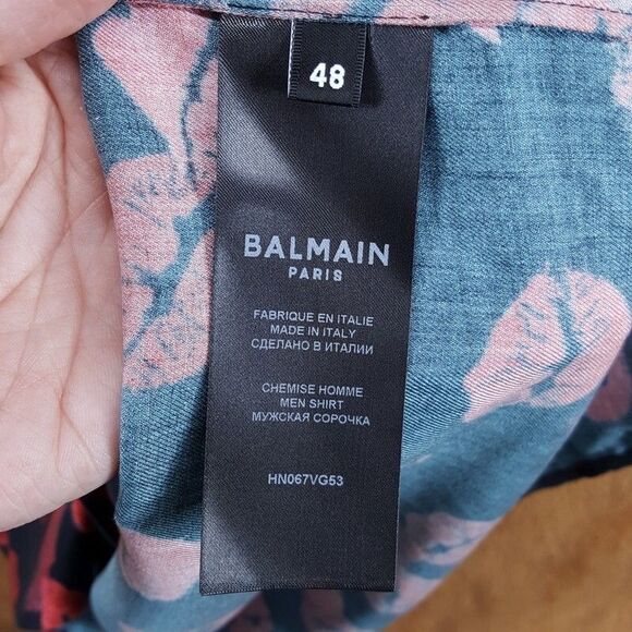 BALMAIN Shirt Mens Size 48 Black Button Up Short Sleeve Kiss All Over Logo $990 - Picture 9 of 12